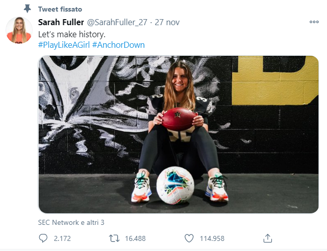 NFL Brasil on X: JOGUE COMO UMA GAROTA! 💪♀️ Sarah Fuller, goleira do time  feminino de futebol da universidade de Vanderbilt, vestirá o uniforme do  time de Futebol Americano e será a